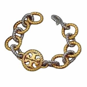 NIP TORY BURCH Two-Tone Chunky Rope Chain Link Bracelet With Toggle Clasp